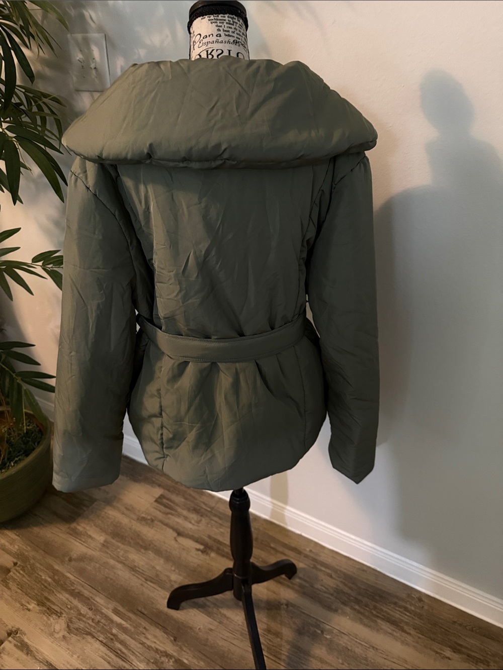 entro Olive Green Quilted Wrap Puffer with Belt - Picture 2 of 2